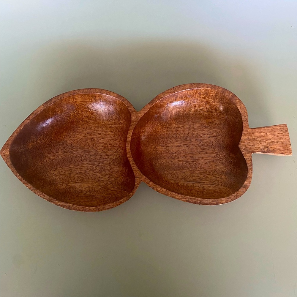 Vintage Heart-Shaped Wooden Serving Bowl